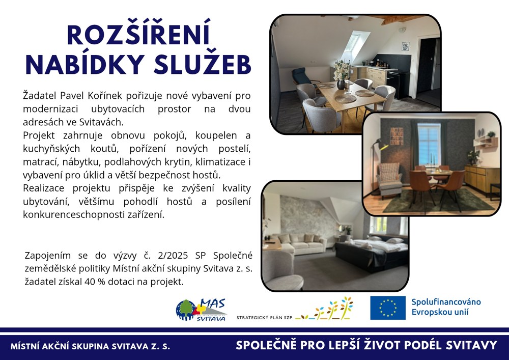Karta projektu Rozšíření nabídky služeb – spolufinancováno Evropskou unií, Strategický plán SZP, MAS Svitava